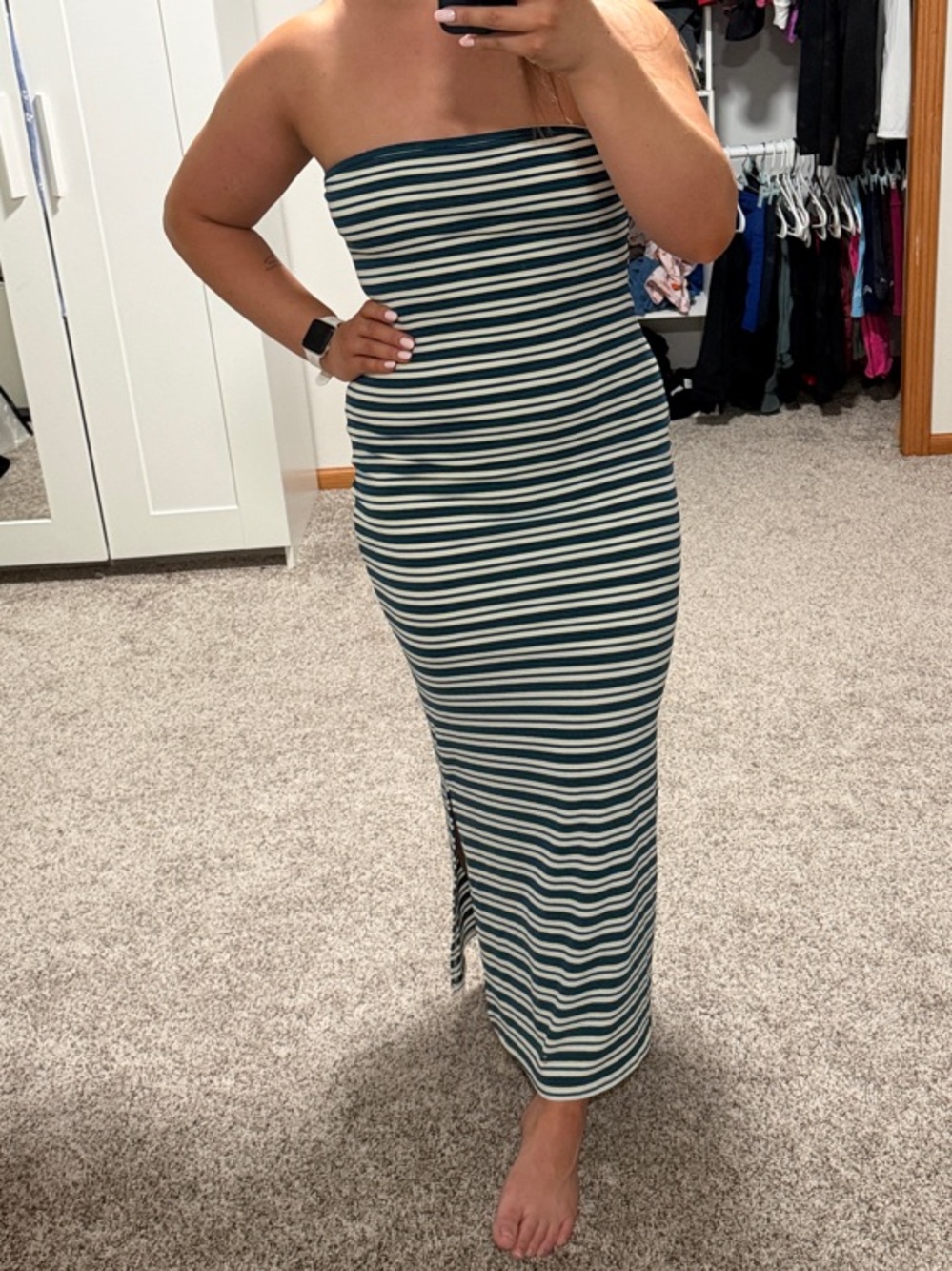 Strapless Striped Maxi Dress